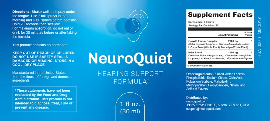 NeuroQuiet Product Label